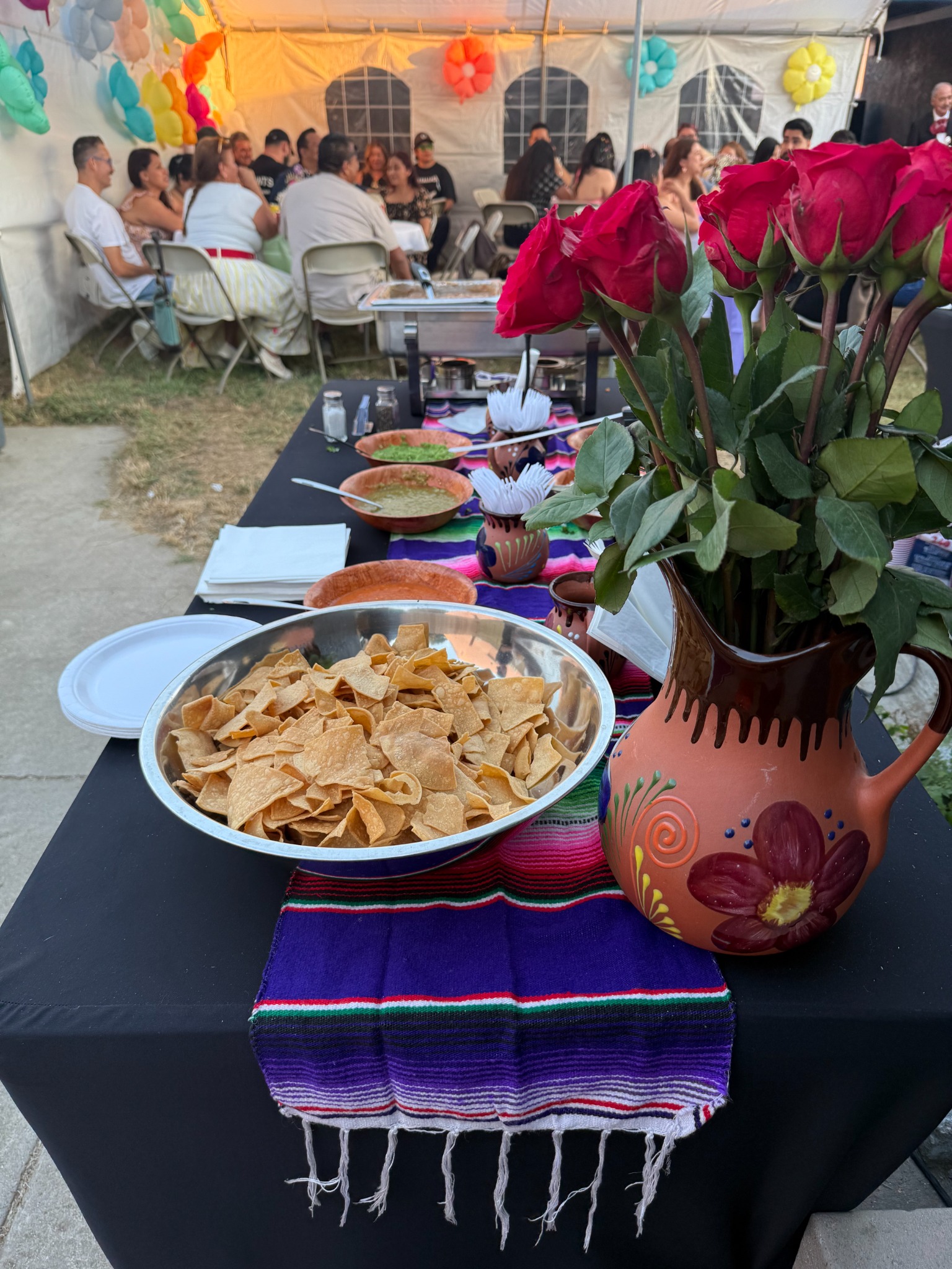 Event table with chips and roses