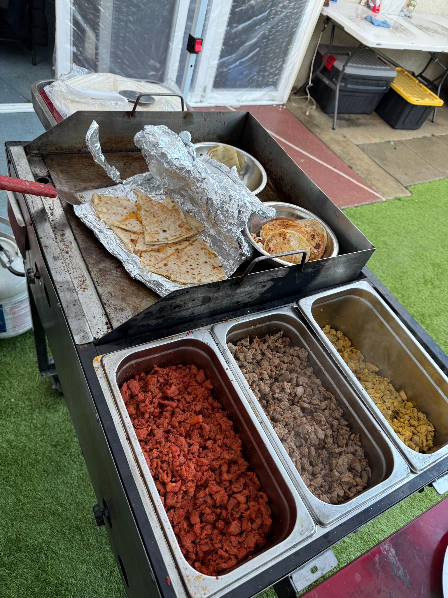 Grill with meats and quesadillas