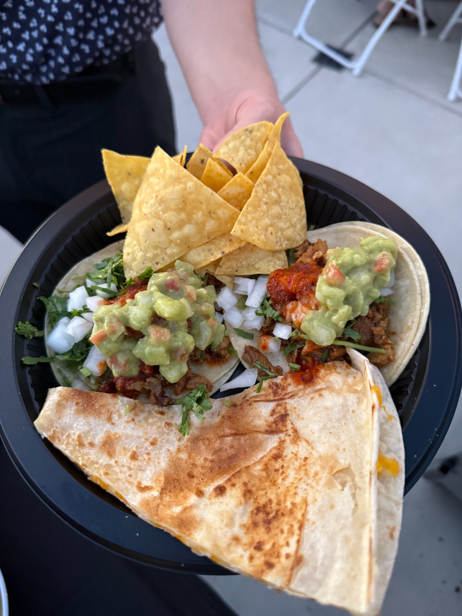 Taco plate with quesadilla and chips